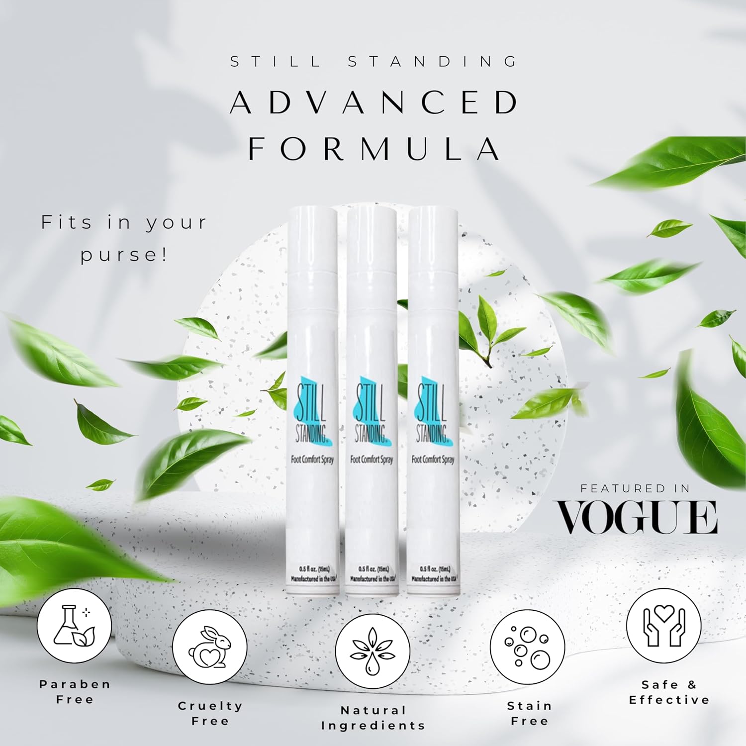 Still Standing Advance Formula Leakproof 15ml Travel Spray Set, Cooling Menthol Foot Spray for High Heel & Shoe Relief, 3 Pack