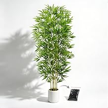 Bamboo Tree Artificial 5FT with White Planter, UV Elegant Floor Plants Indoor Outdoor with Lifelike Foliage Dense Bamboo Leaves&Stalks Artificial Plants for Home Decor Office Entryway