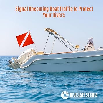 Boat Diver Down Dive Flag - 20 x 24 legal size flag with collapsible stiffening pole, reinforced grommets and carry bag for scuba diving, spearfishing, snorkeling, freediving and boating