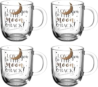 Leonardo Emozione Geschenk Tassen 4er Set, "Love you to the moon & back" Design, spülmaschinengeeignete Tee und Kaffee Becher mit Mond Motiv und Schriftzug, 400 ml, 046450