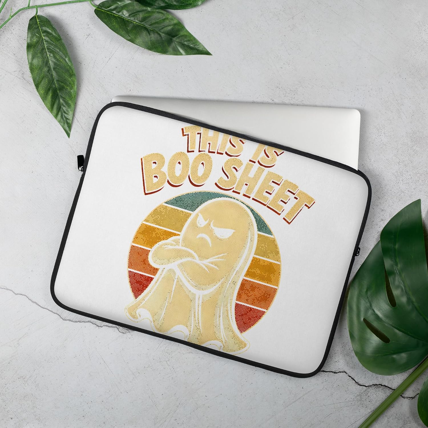 Funny Boo Sheet Grumpy Ghost Retro Halloween Art Costume Graphic Laptop Sleeve