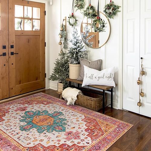 Vista 57 de Moynesa Alfombra de pasillo ultrafina lavable, vintage, de 2 pies 6 x 8 pulgadas, antideslizante, resistente a las manchas, resistente a