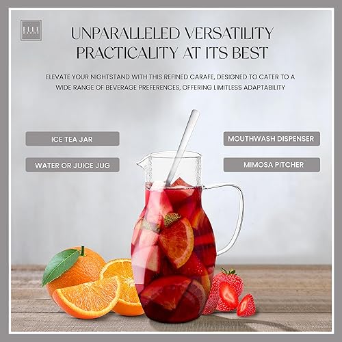 Miniatura 4 de elle decor Juego de jarras de noche  Jarra de 44 onzas con taza  Vaso doble como tapa  Hecho de vidrio de borosilicato transparente  Para habitación