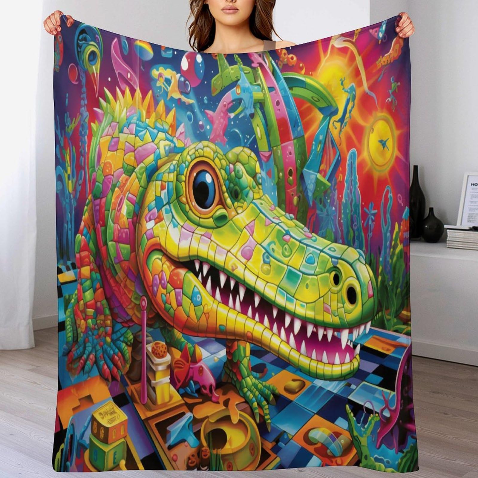 Couverture de salon crocodile en flanelle supérieure pour lit 130x150