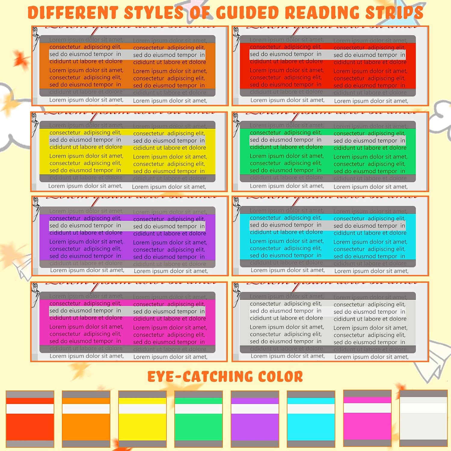 Crtiin 24 Pieces Reading Guide Strips Overlay Guide Strips for Kids Colored Overlays Bookmarks Line Trackers for Kids Dyslexia Reading Strips Student Tools(Mixed Colors)