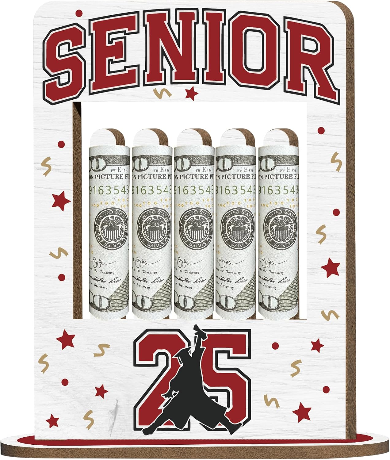 Money Holder for Cash Gift Graduation Money Holder with 5 Holes Wooden Box Cash Holder 2025 Graduation Money Gift Ideas