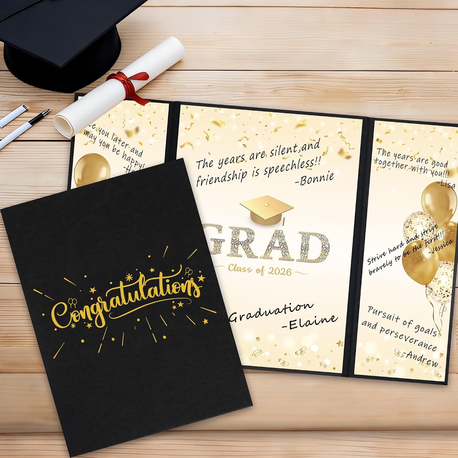 Vlipoeasn 2026 Graduation Guest Book Alternative, Black Gold Class of 2026 Graduation Party Decorations, Graduation Signature Book for 2026 College High School, Unique Graduation Gifts for Friends