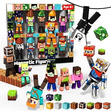 Annexfun 20 Pcs Magnetic Action Figures Playset, Magnetic Building Block Toys with Magnetic Cubes, 360 Rotating Arms and Legs, Creative Play Set for Kids 6+, Birthday Gifts for Boys Girls
