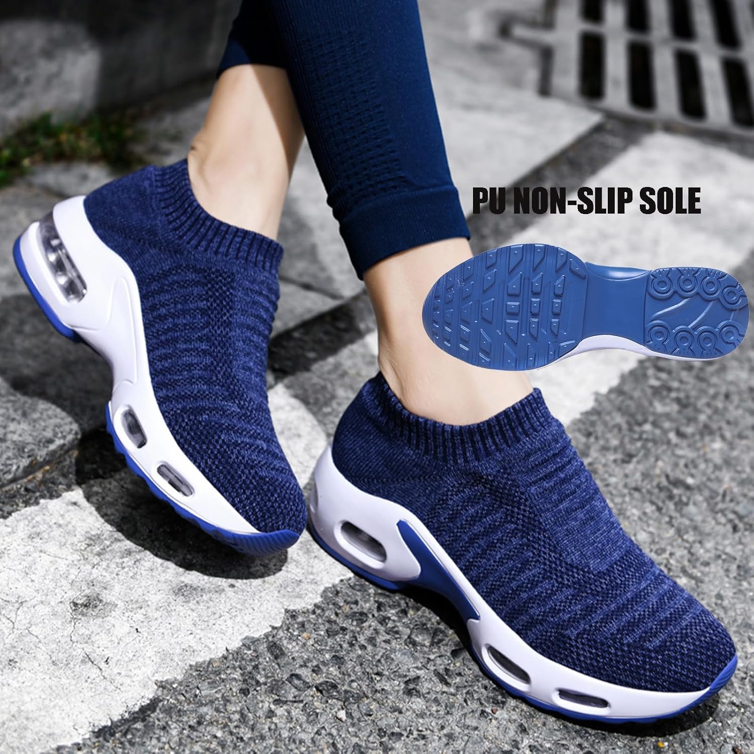 Women's Knit Orthopedic Sock Sneakers Lightweight Breathe Mesh Slip-On Air Cushion Sole Daily Nursing Work Walking Shoes - Image 5