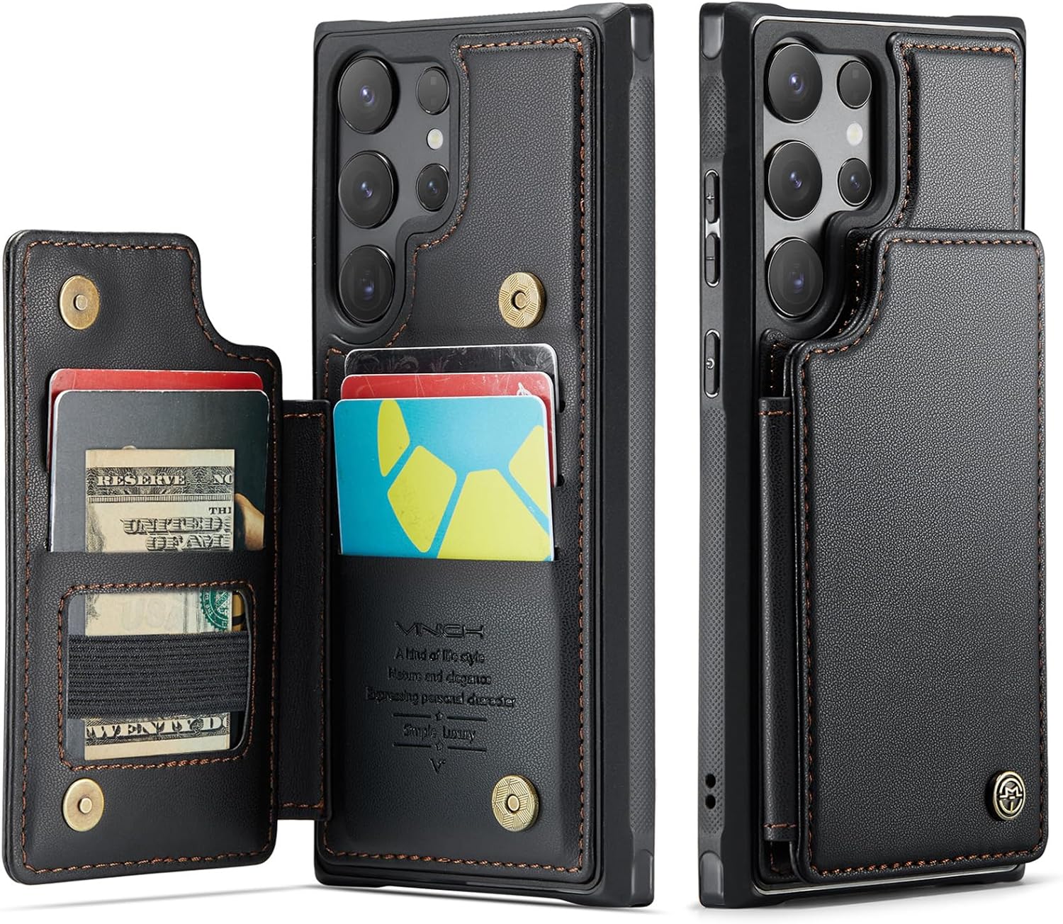 Vinich for Samsung Galaxy S25 Ultra Wallet Case with Card Holder, RFID Blocking Credit Slots Kickstand Shockproof Phone Cover Fit for Galaxy S25 Ultra 6.9" Black