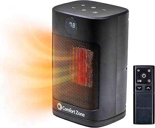 Comfort Zone Calentador digital de escritorio, 1500 W1000 W, modo ECO, termostato, control remoto, temporizador de 12 horas, protección contra