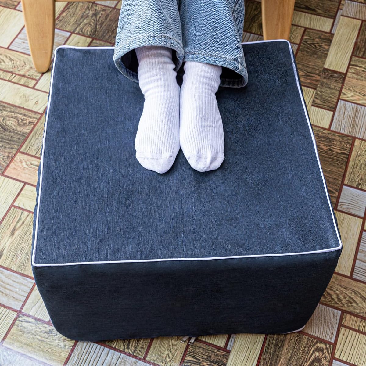 Outdoor Square Ottoman 20x14 In, Outdoor Footstool,Patio Footrest Navy Blue | Patio Outdoor Ottoman 20x14In Square Modern Lightweight All-One Foam Outdoor Footstool Footrest for Deck Garden Poolside