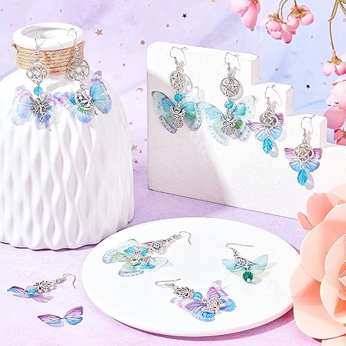 Miniatura 5 de SUNNYCLUE 1 caja DIY 8 pares de aretes de ala de mariposa kits de fabricación de nudos de loto, dijes de resina epoxi de mariposa y cuentas de