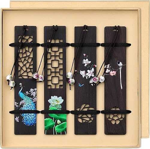 Miniatura 2 de ZIZZON Marcapáginas de madera para hombres y mujeres, hecho a mano, tallado en madera natural, arte hueco y pintado, regalo ideal para hombres,