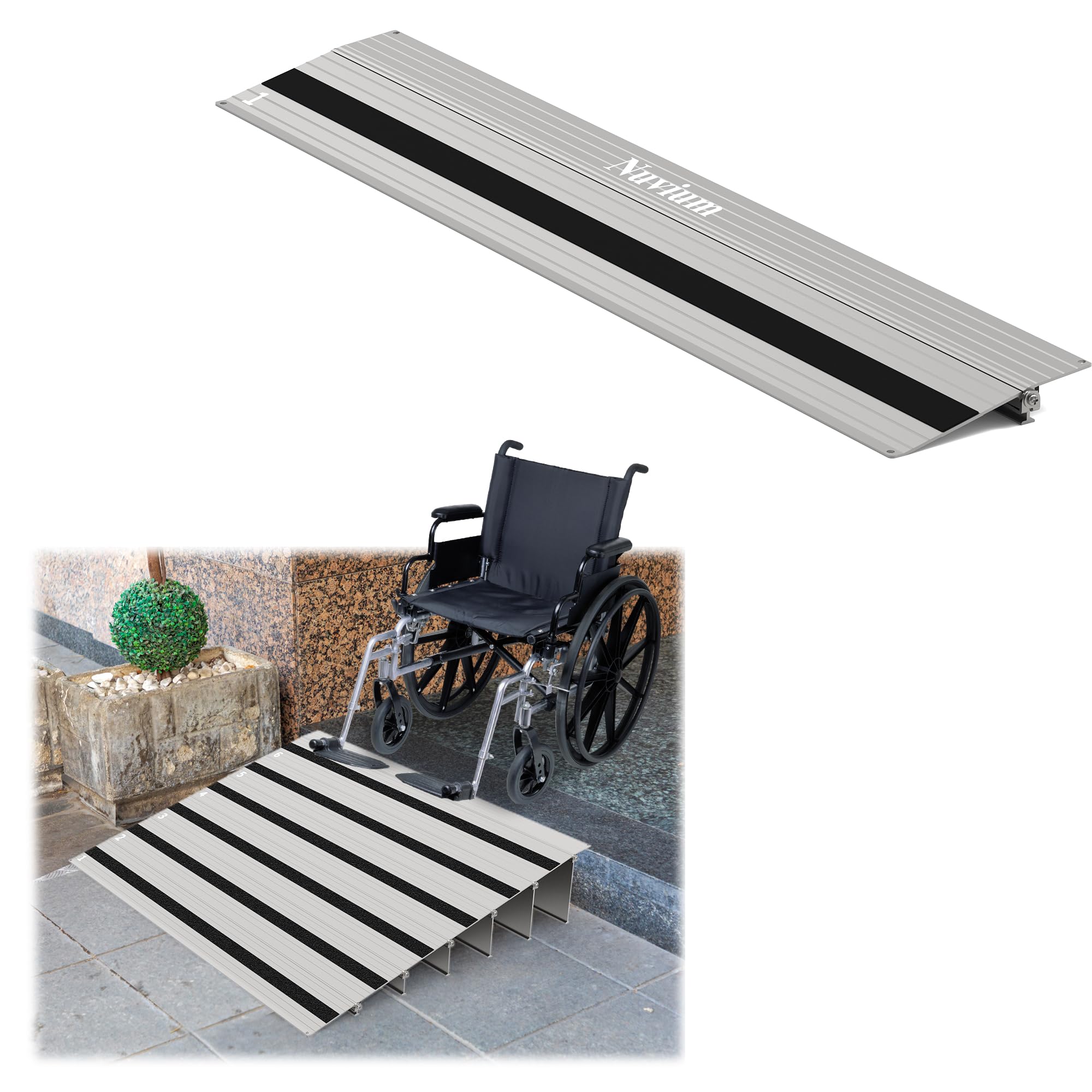Nuvium 1" Rise Door Threshold Ramp with Updated Fixable Screws, Stable Portable Wheelchair Ramp for Home Steps, Aluminum Door Entry Ramps for Scooters