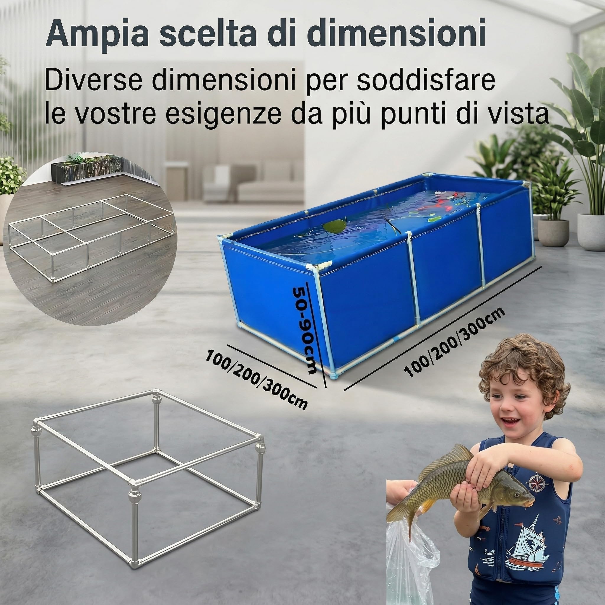 Piscina Fuori Terra Rettangolare(H:0.8m),Acquario Fuori Terra,Resistente al Sole E agli Strappi,Resistente al Calore E al Freddo, per Piscina per Bambini,Serbatoio da Esterno
