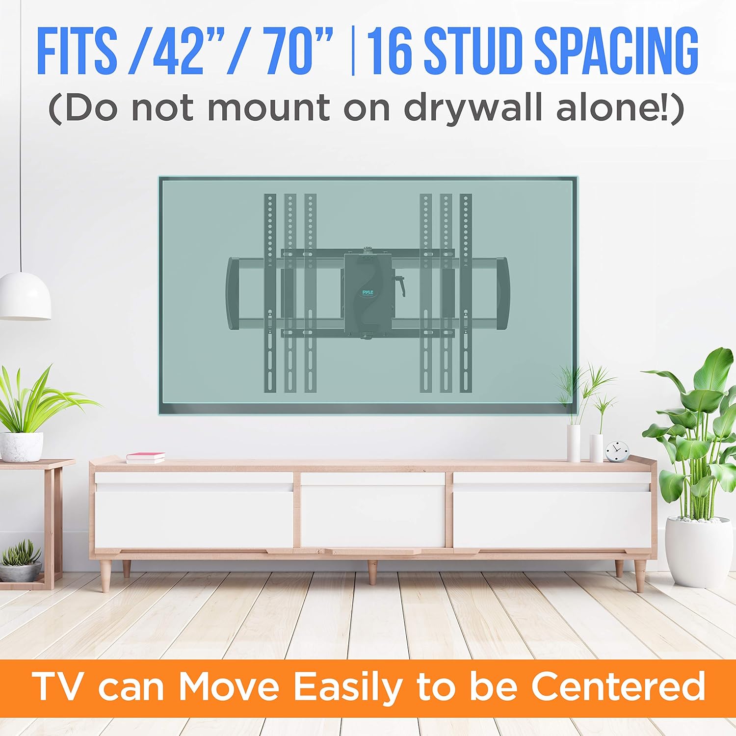 PYLE Universal Wall Mount TV Bracket - Flat Screen TV Wall Mount Full Motion Tilting - Mounts 42-70" LED/LOLED & Plasma TV Flat Screens - VESA Mounting, 90° Swivel, 132 lbs Weight Capacity -PYWM66