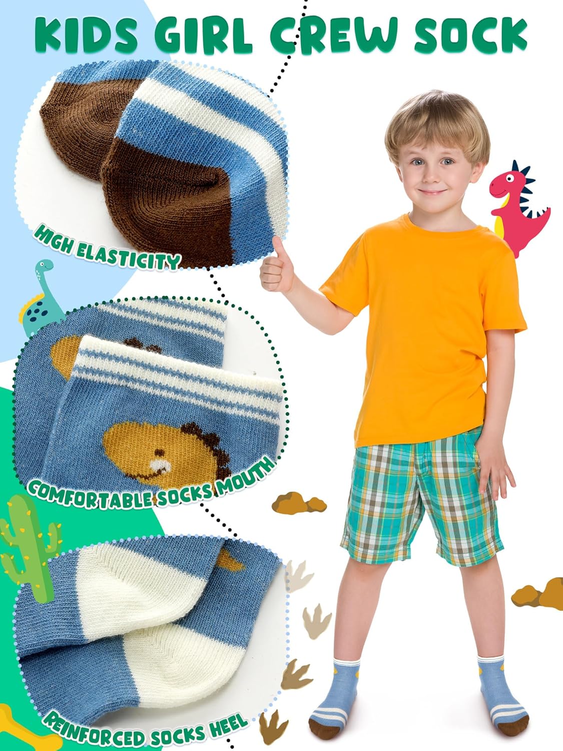 20/40 Pairs Cartoon Socks for Boys Toddler Car Dinosaur Patterned Sport Round Neck Boys Dress Socks - Image 7