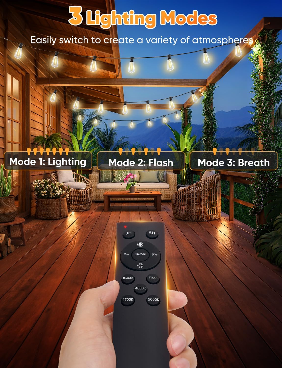 Remote control showing 3 lighting modes