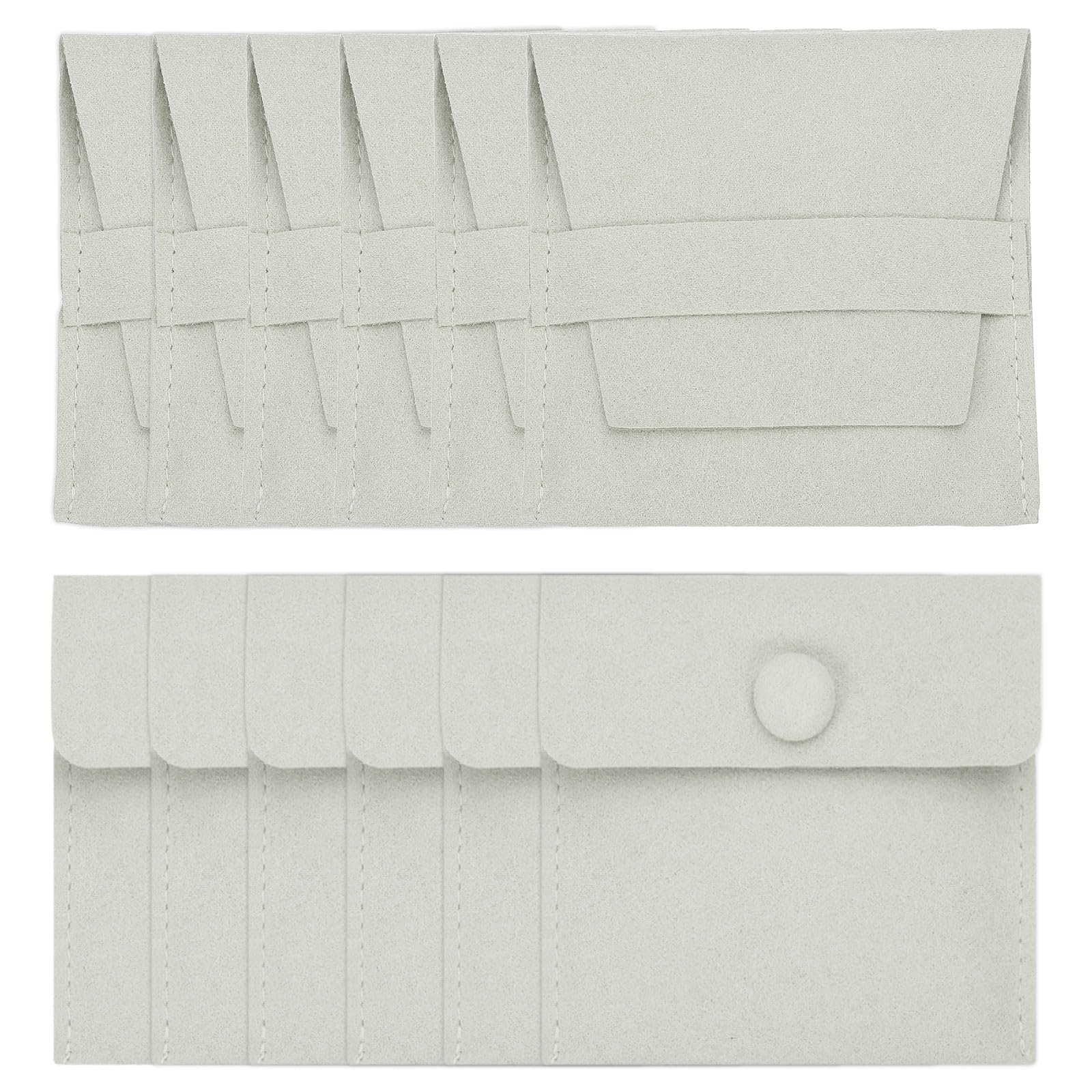 Pochette à bijoux en microfibre grise 8x8 cm PATIKIL avec bouton (Lot de 6)