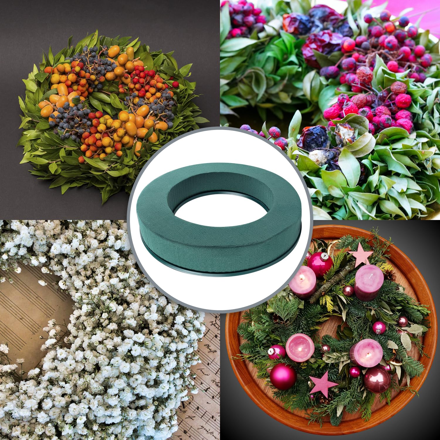com-four® 9X Steckmasse für Blumengestecke in Ringform, Steckschaum | Steckschwamm zum Basteln für Hochzeit - Ostern und Geburtstag