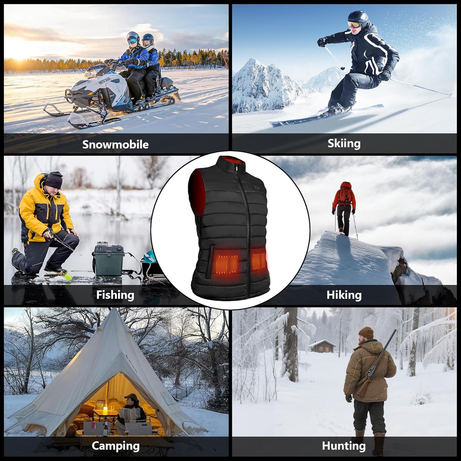 Heat Vest for Men Women 7 Heating Areas with 2x10000mAh battery packs,Lightweight Heating Vest for Winter