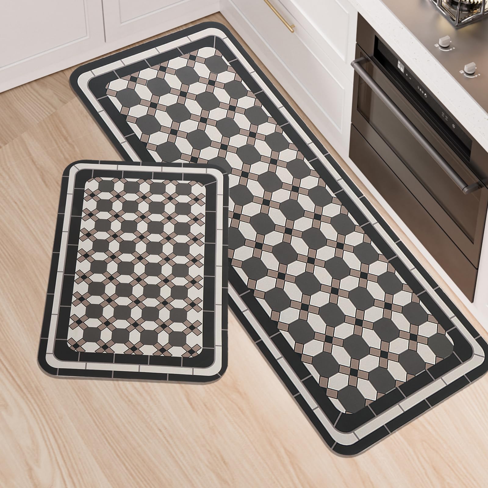 LY4U Juego de Almohadillas de Cocina, Cocina Antideslizantes y Juegos de Almohadillas, Almohadillas de Suelo Lavables Súper Absorbebles con Soporte de Goma, 43x75 + 43x120cm