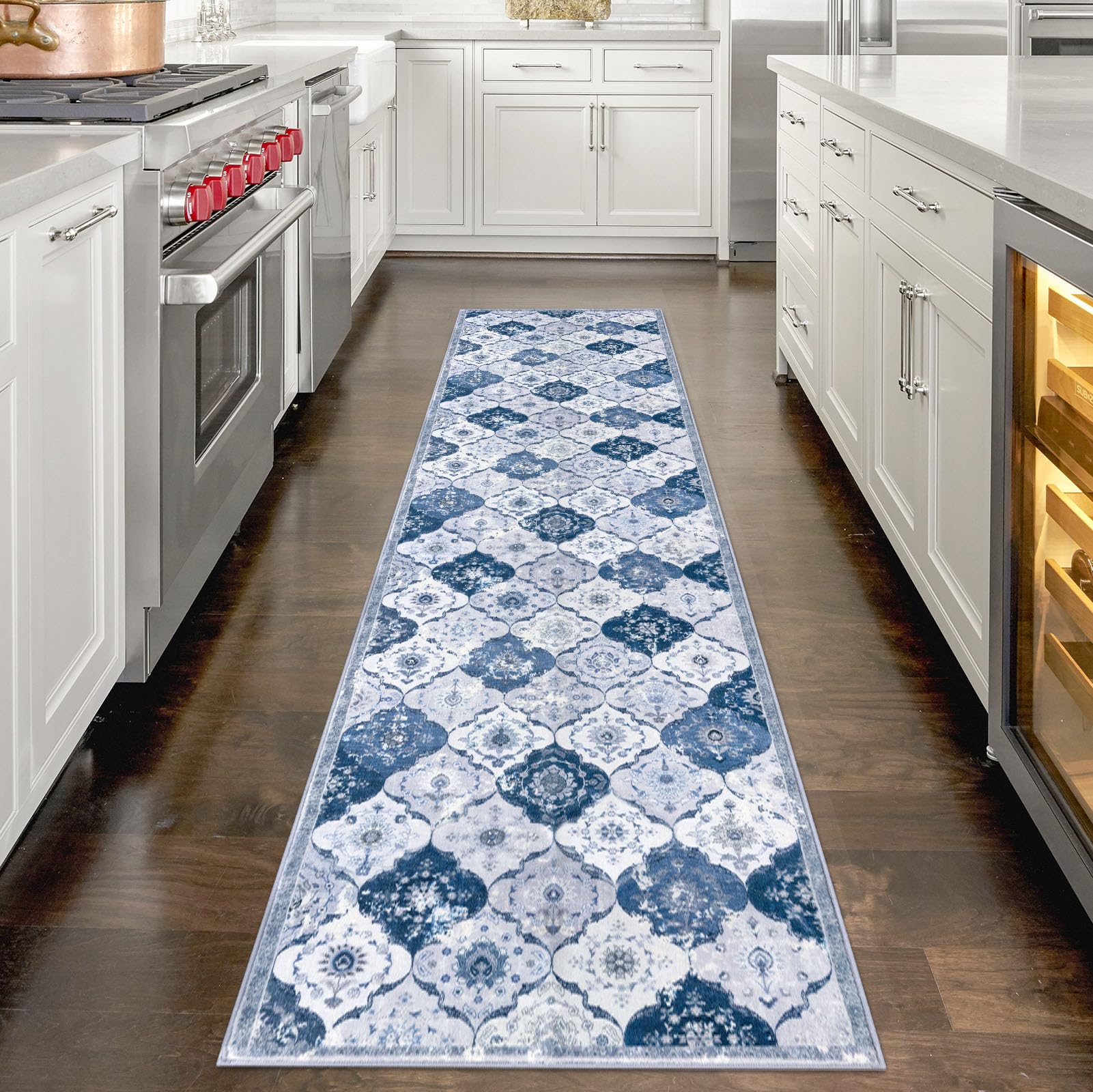 KILOCOCO 2x8 Runner Rug, Moroccan Super Soft Washable Hallway Entryway Runner Rug, Accent Print Faux Wool Kitchen Runner Rug 8 Feet Non-Slip Boho Rug