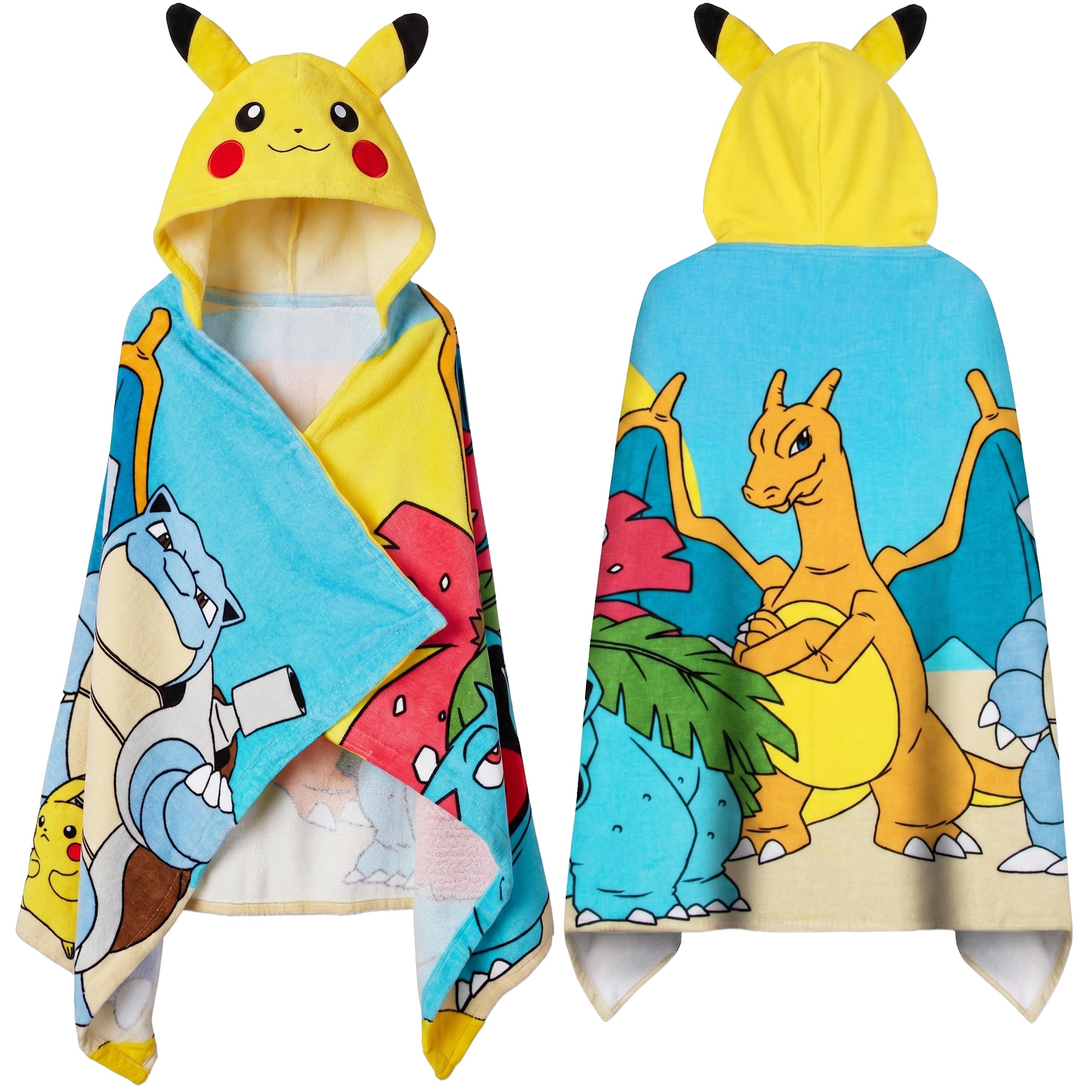 Pokémon Asciugamano da bagno bambini, telo mare con cappuccio Pikachu, accappatoio per bambini per piscina o spiaggia, taglia unica