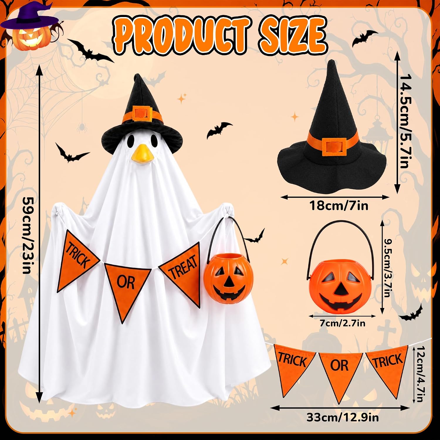 Halloween Ghost Porch Goose Outfits Fits 23 Inch Statue Outdoor