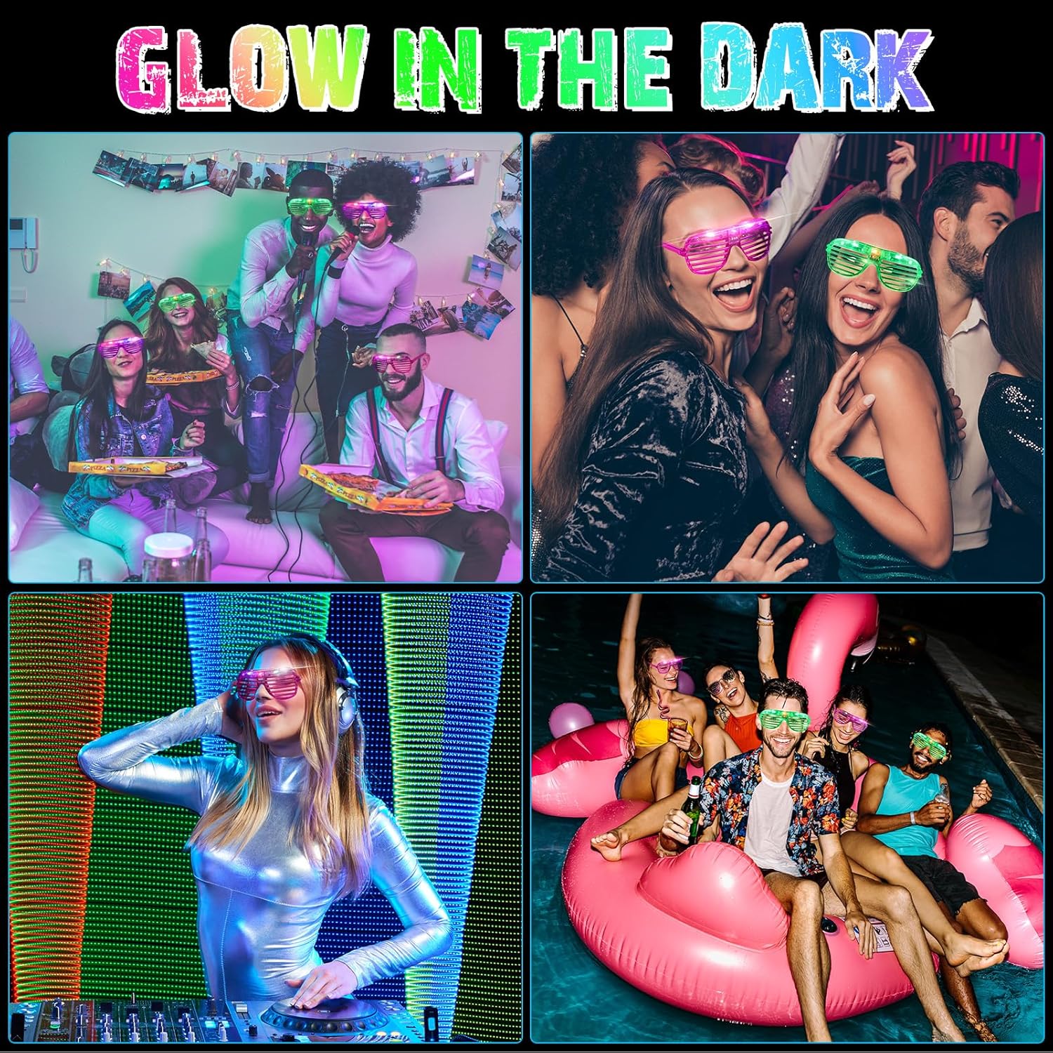 Honoson 72 Pairs of Led Glasses Light Up Glasses Shutter Shades Glow in the Dark Neon Rave Flashing Favor for Adults (Green,Purple)