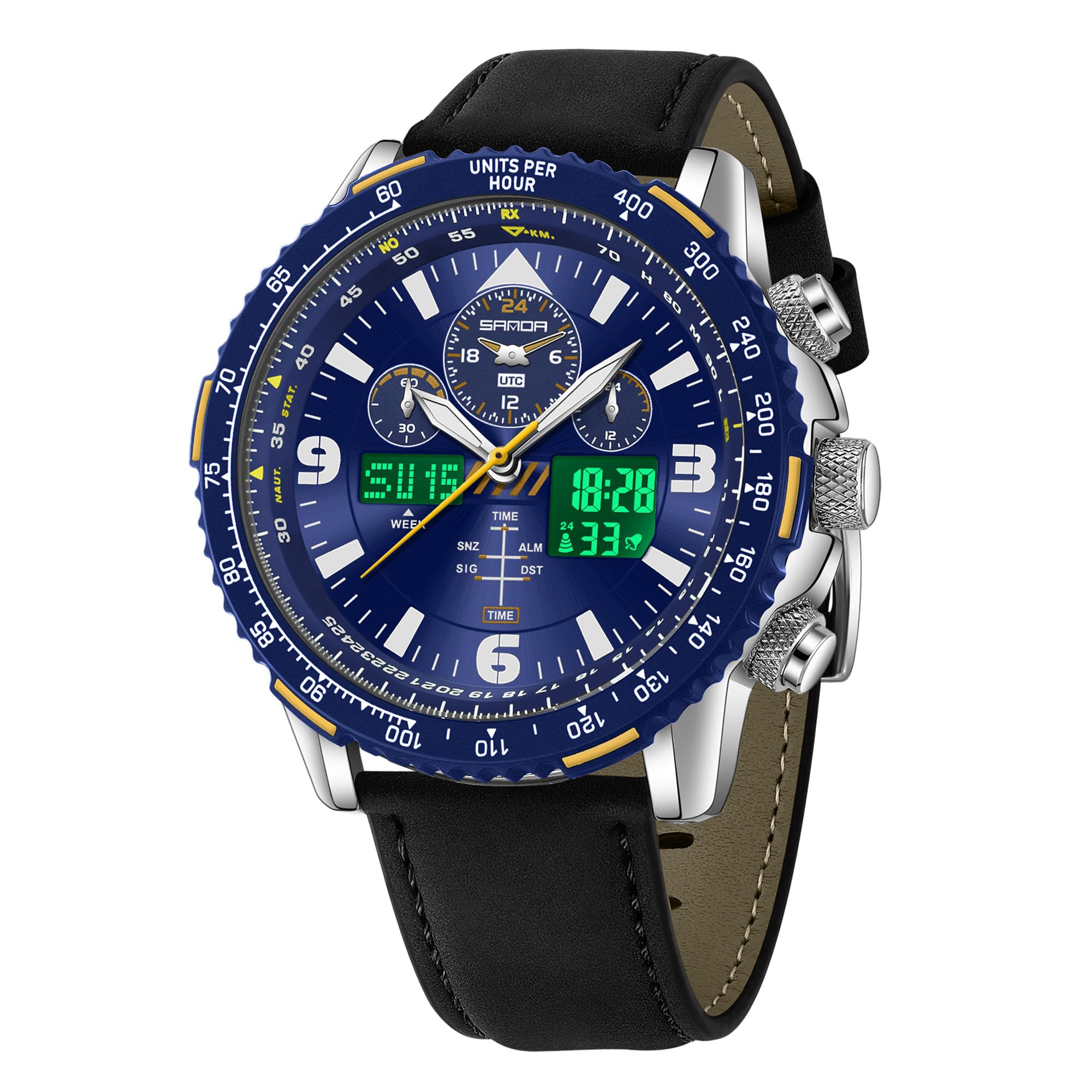 Gosasa Fashion Casual Herren Analog Digital Quarz Uhr mit Lederband