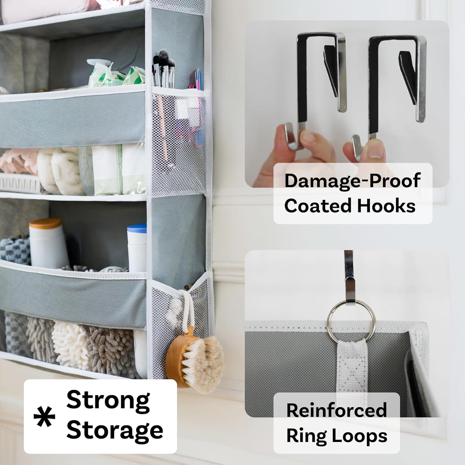 OOH SO Tidy Over Door Organizer - 5-Tier Hanging Organizer with 5 Large Pockets & 10 Mesh Pockets - Ideal for Craft Room, Nursery, Kids Room, Dorm Storage & Shoe Organization (Grey, 15 x 55.5 x 6.5”)