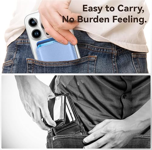 Miniatura 60 de Más fuerte magnético RFID cuero Mag seguro titular de la tarjeta para iPhone 15 Series, verde claro