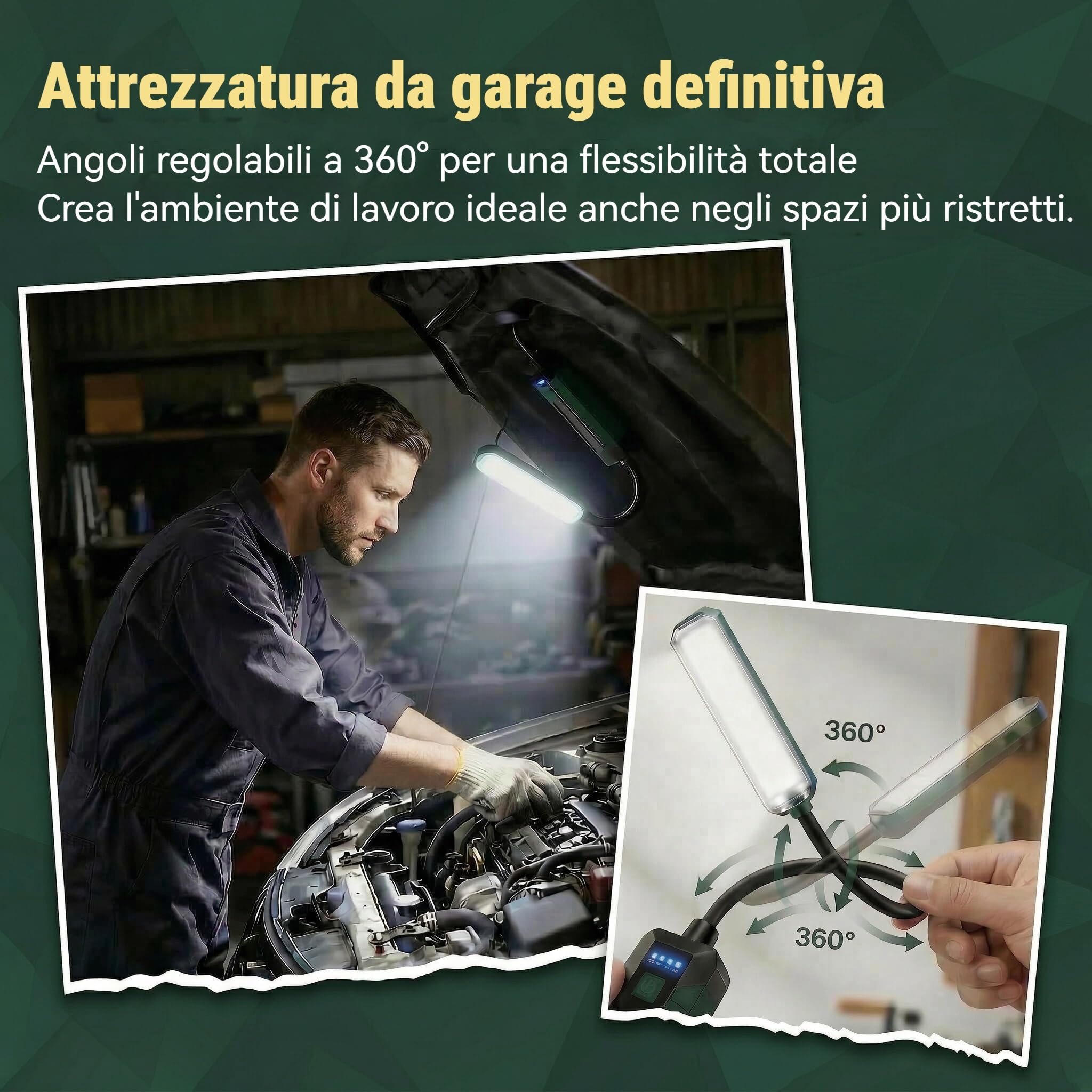 LETOUR Lampada di ispezione con tubo flessibile, magnete girevole a 360°, gancio, 5 modalità e 4 indicatori di carica LED, lampada da officina, regalo per uomini