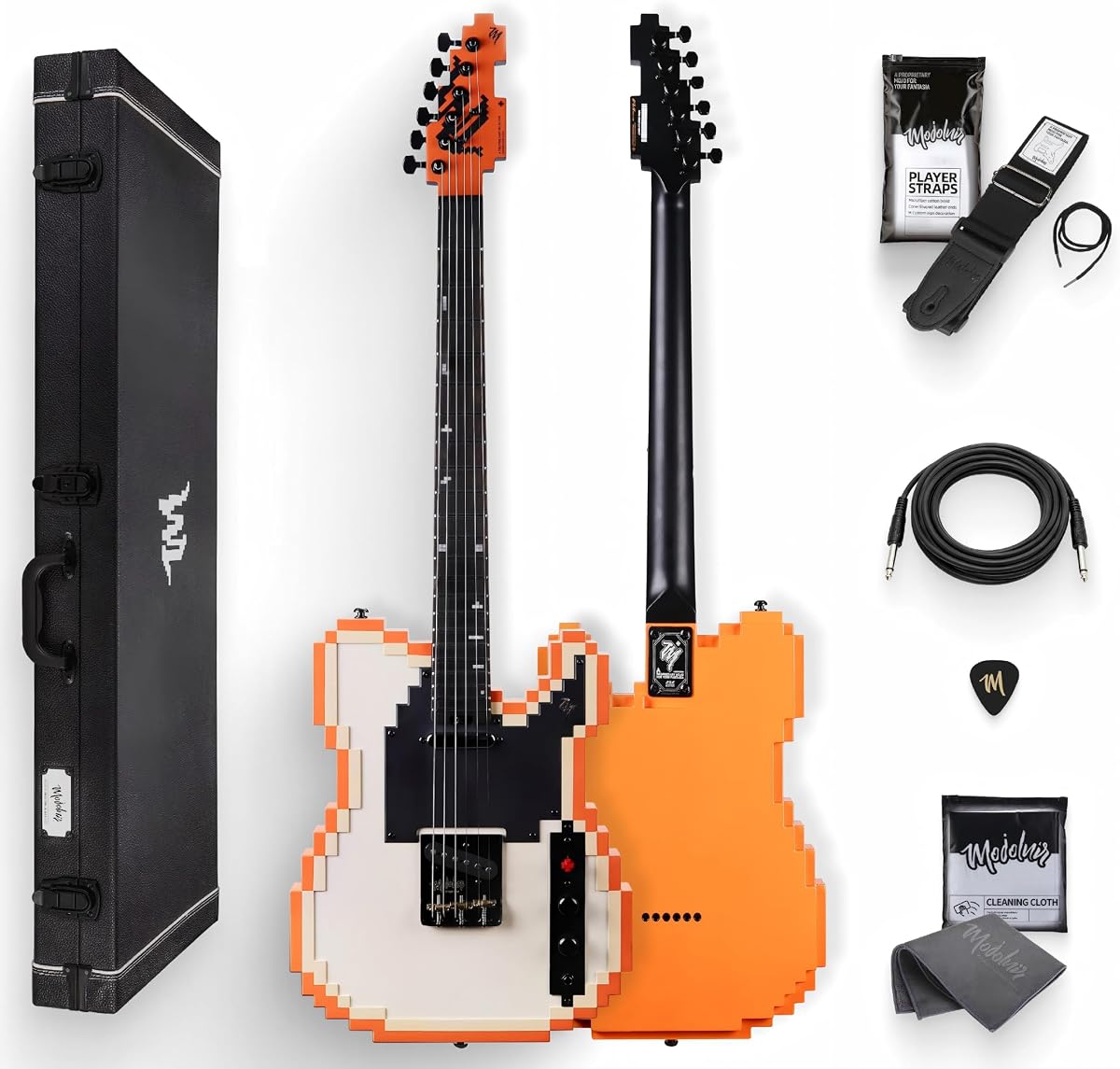 8-Bit Stage-T Pixel Electric Guitar, Original Inspired Design, Semi-Hollow Lightweight Build, Custom MTL-50 Alnico Pickups, Brass Compensated Bridge, Premium Hardshell Case Included