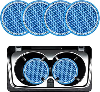 Ziciner 4 Pack Bling Car Cup Coaster, Crystal Soft Rubber Cup Holder Insert Coaster, Anti-Slip Rhinestone Drink Cup Mat, Universal Interior Accessories for Car SUV Truck (Light Blue&White)