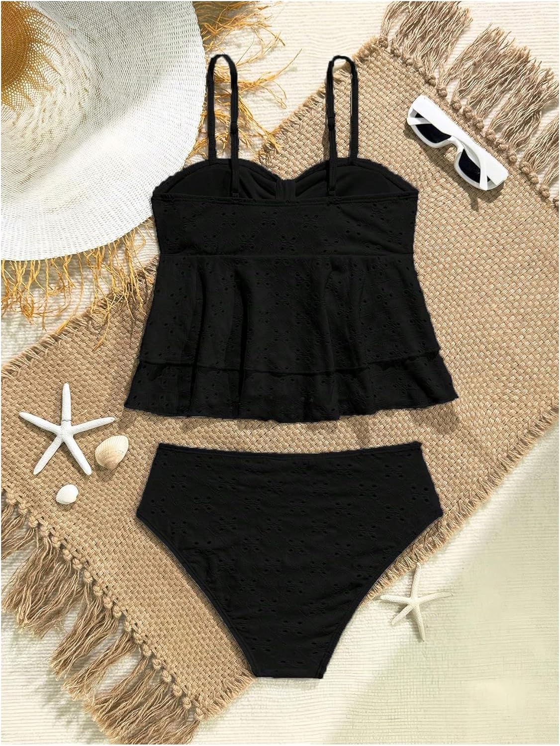 SHENHE Girl's Ruffle Tankini Swimsuits 2 Piece Spaghetti Strap Layered Eyelet Bathing Suits