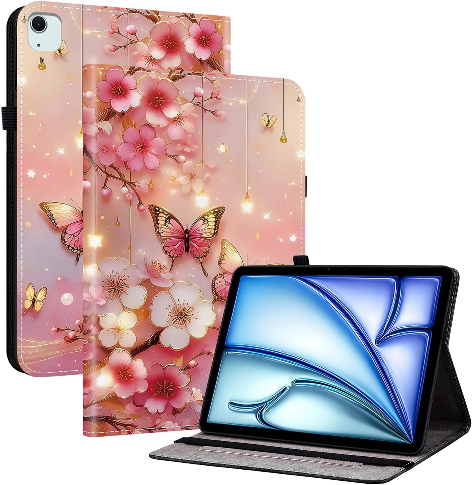 DayQiQiPu Protective Case for Apple iPad Air 13 Inch (M3/M2, 7/6th Gen, 2025/2024 Model) PU Leather Flip Cover Floral Butterfly Pattern Case Wallet Stand Multi-Functiona Protective Shell, 06