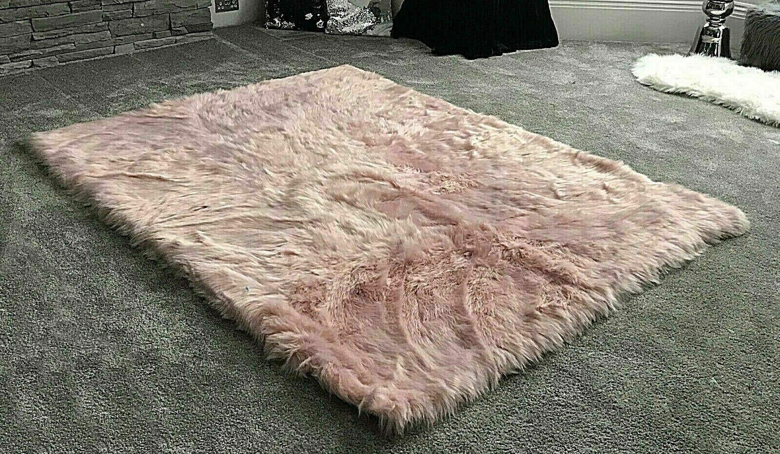 cushion mania Rozmiar ponadwymiarowy super miękki puszysty owczej skóry PLAIN dywaniki ze sztucznego futra mata dywanowa 150 x 200 cm (różowy)