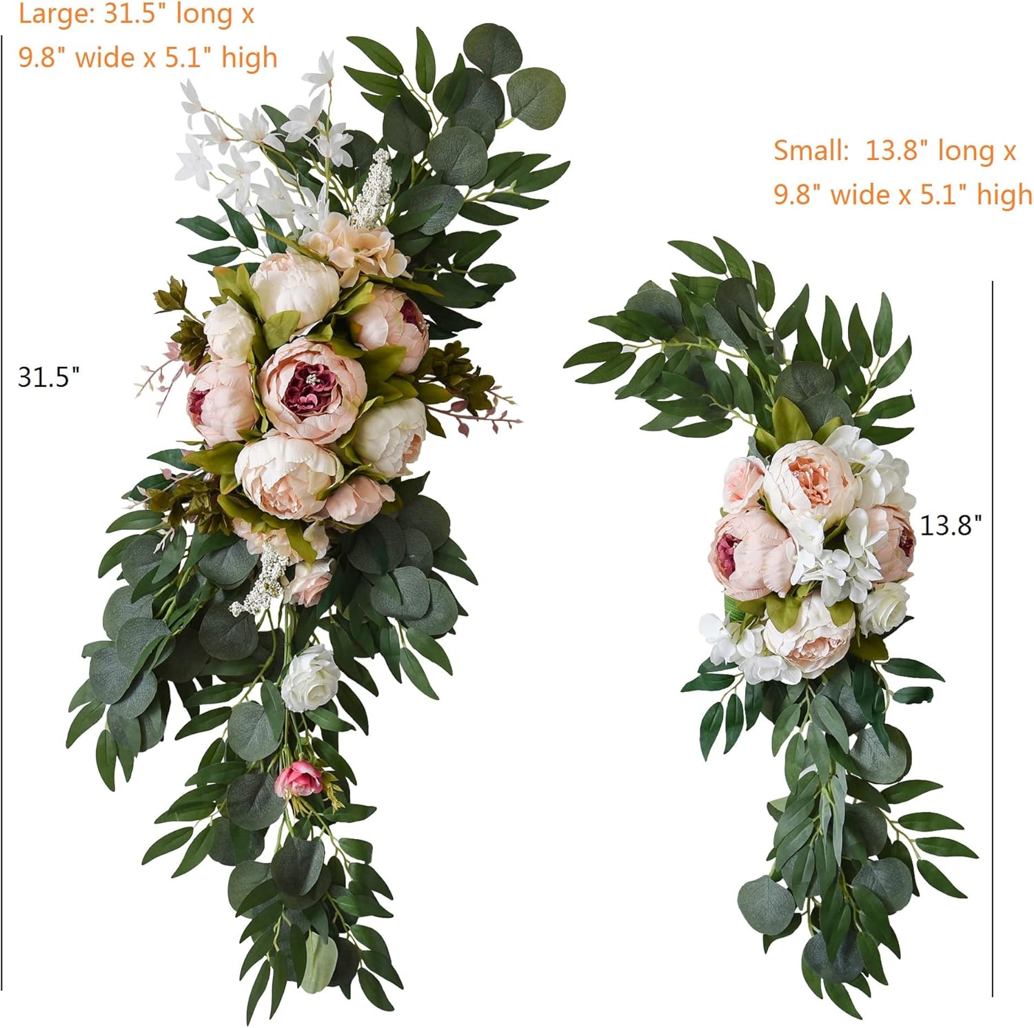 Machoo Decorative Swags Wedding Arch Flowers Swags Artificial Flowers for Decoration 2 Pcs Peony Flower Swag for Wedding Decor Welcome Sign Wedding Arch Lintel Decor (Champagne)