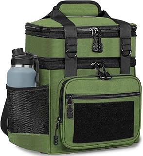 Double Deck Insulated Lunch Box, Expandable Large Lunch Bag Leakproof Cooler Bag Lunch Pail for Men Women Adults Work Shifts Travel Daytrip,16L,Army Green