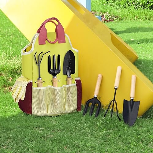 Miniatura 7 de Juego de herramientas de jardinería de 9 piezas, juego de herramientas de jardín resistentes con mango de madera, herramientas de mano premium y