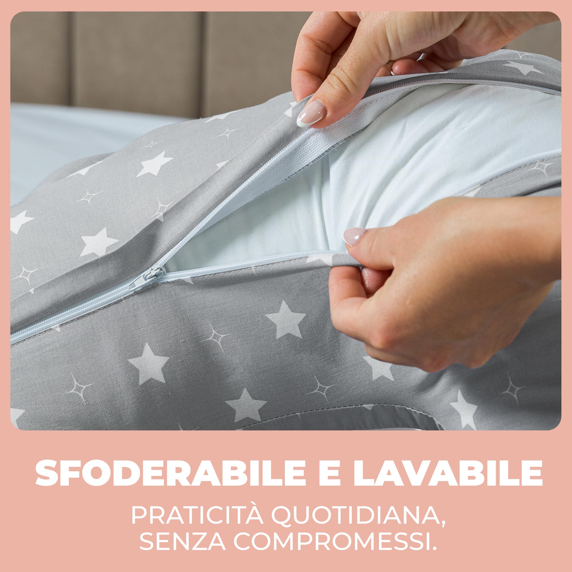 Cuscino Gravidanza e Allattamento per Dormire di Lato per Donne Incinta Idea Regalo per Neo Mamme con Federa in 100% Cotone e Morbido Riempimento Accessorio Full Body Premaman per un Sostegno Ottimale