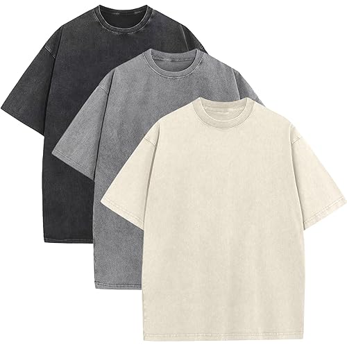 Men's Oversized Cotton T-Shirts Loose Fit Vintage Washed Tee Unisex Short Sleeve Casual Shirts Tops