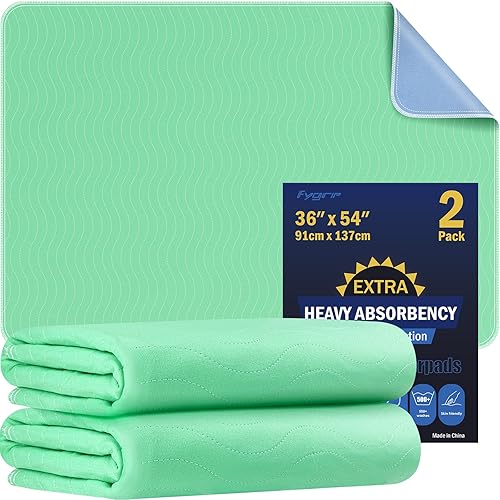 2 Pack 36” x 54” Extra Heavy Absorbency Washable Underpads,