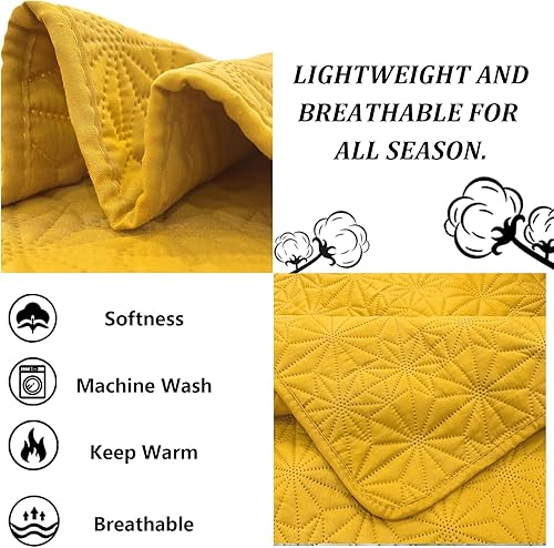 Miniatura 5 de Juego de edredón de lujo de 3 piezas tamaño Queen, elegante y reversible, juego de ropa de cama amarillo con fundas de almohada, colcha de