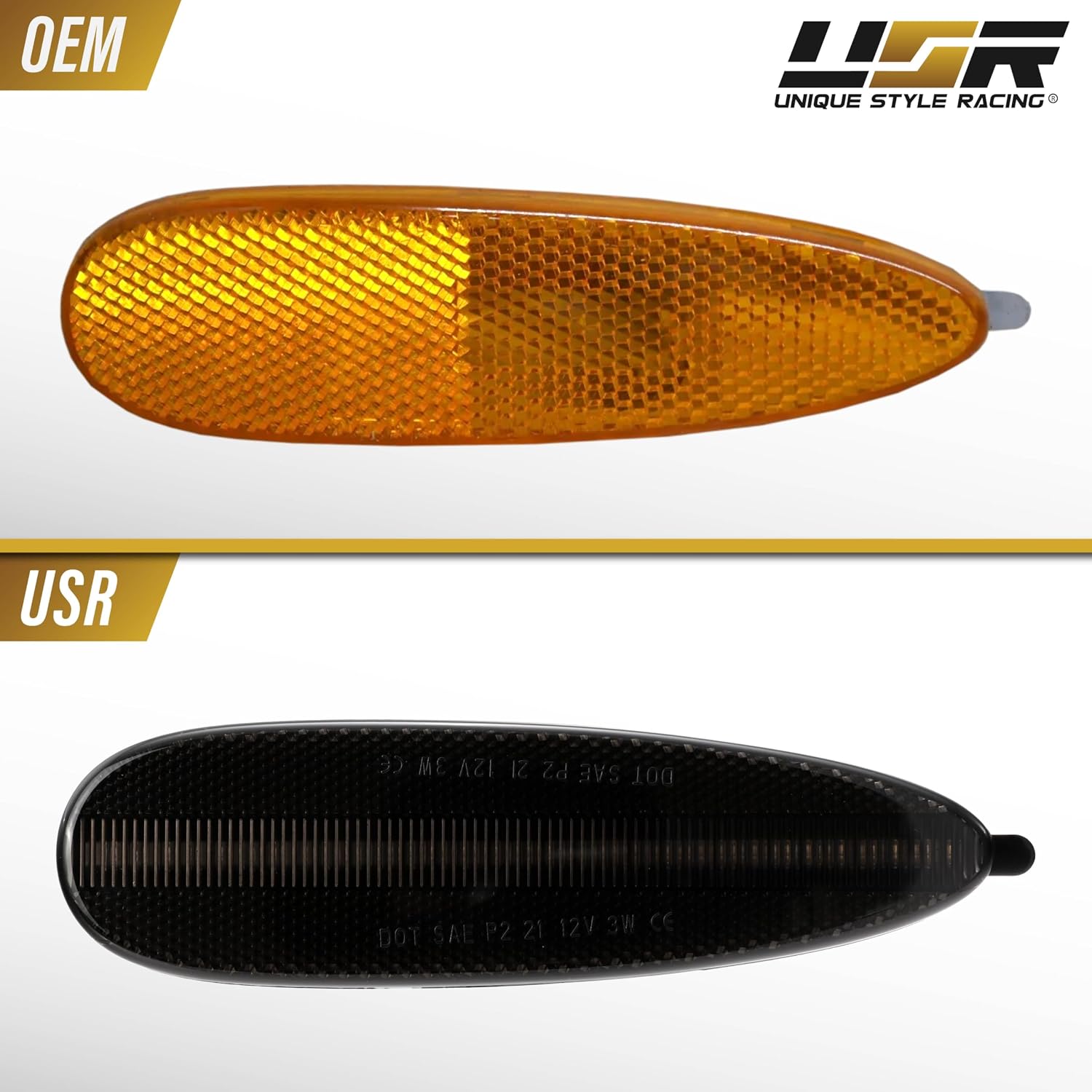 USR 04-06 GMX557 Front Bumper Side Marker Light – Parking Lamps (Left + Right) Pair - Compatible with 2004-2006 Pontiac GTO Coupe 2 Door All Models such as Base (SMOKE LENS with AMBER LED)