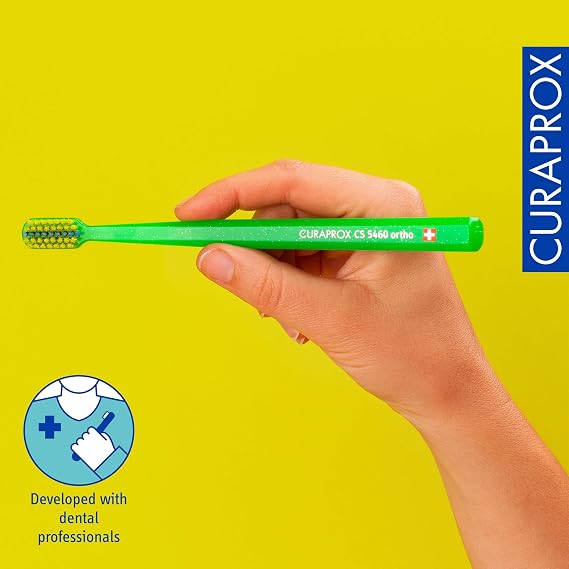 Curaprox CS 5460 Orthodontic Toothbrush Adults with Braces | Gentle Daily Care with Bracket Groove | Green | Single Pack | Swiss Made