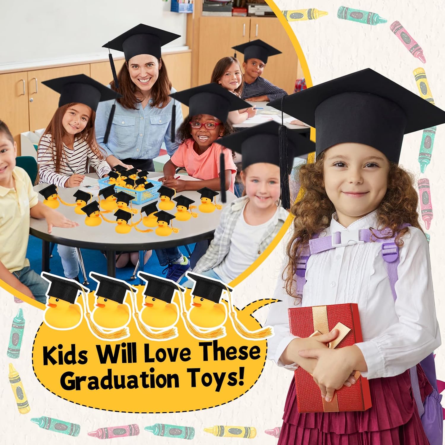 Jerify 48 Pcs Graduation Rubber Ducks with Grad Cap 2026 Diploma Grad Rubber Duck Graduation Party Bath Pool with Storage Bag for Student Gifts Party Favor(Gold)